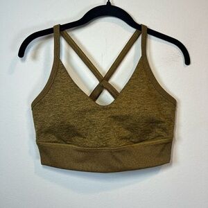 Offline by Aerie The Hugger Ribbed Longline Sports Bra Olive Padded Strappy Larg